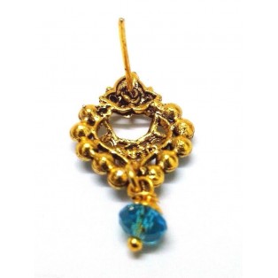 Gold Oxidized Earring Jhumka Jhumki Push Back - Drop Dangle I Turquoise Stone